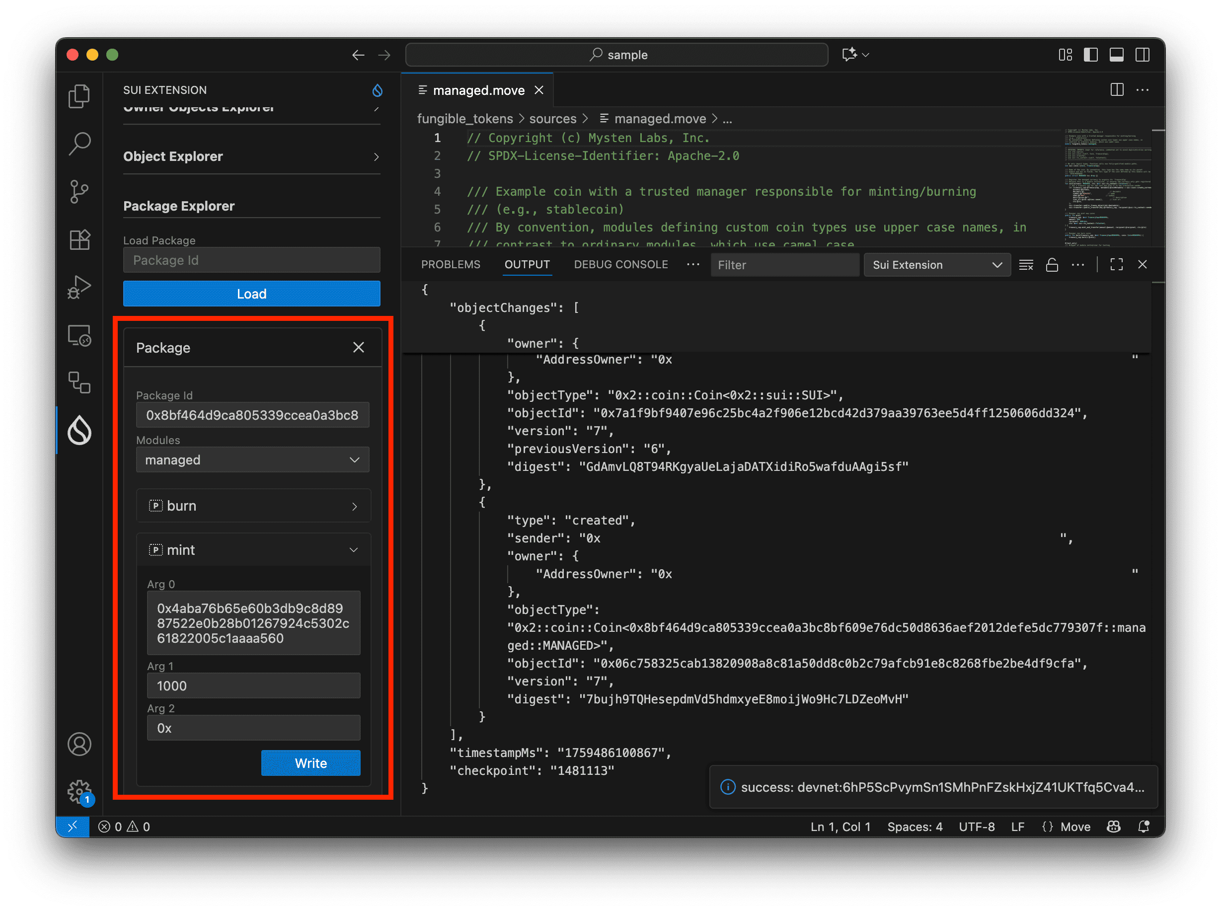 Package Explorer — Mint 実行