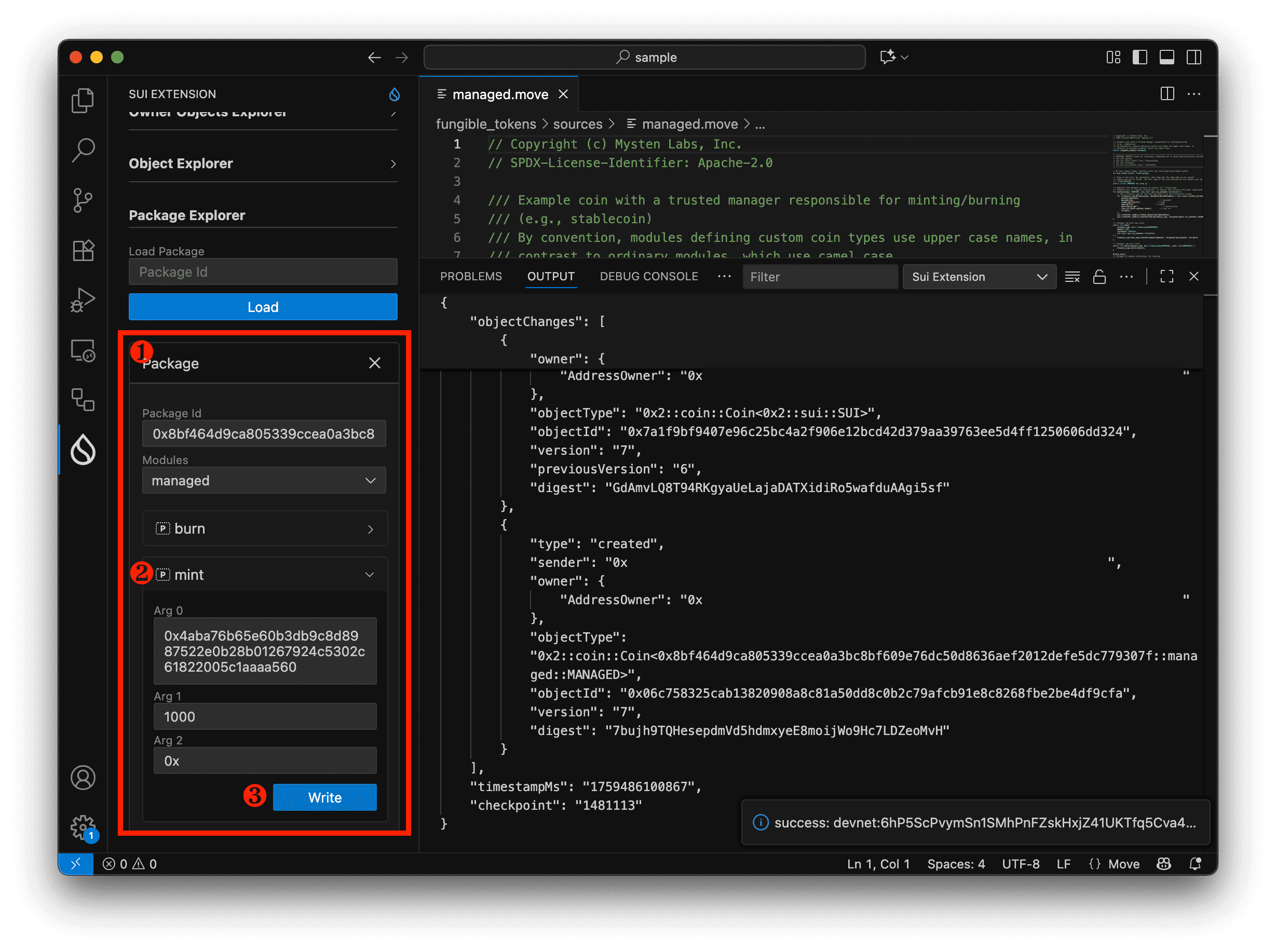 Package Explorer — Mint Execution